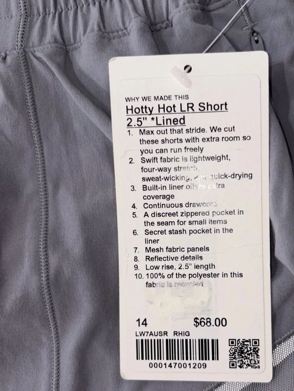 NWT LULULEMON SIZE 14 HOTTY HOT LOW RISE 2.5”L SHORT LINED AUTHENTIC RHINO GRAY